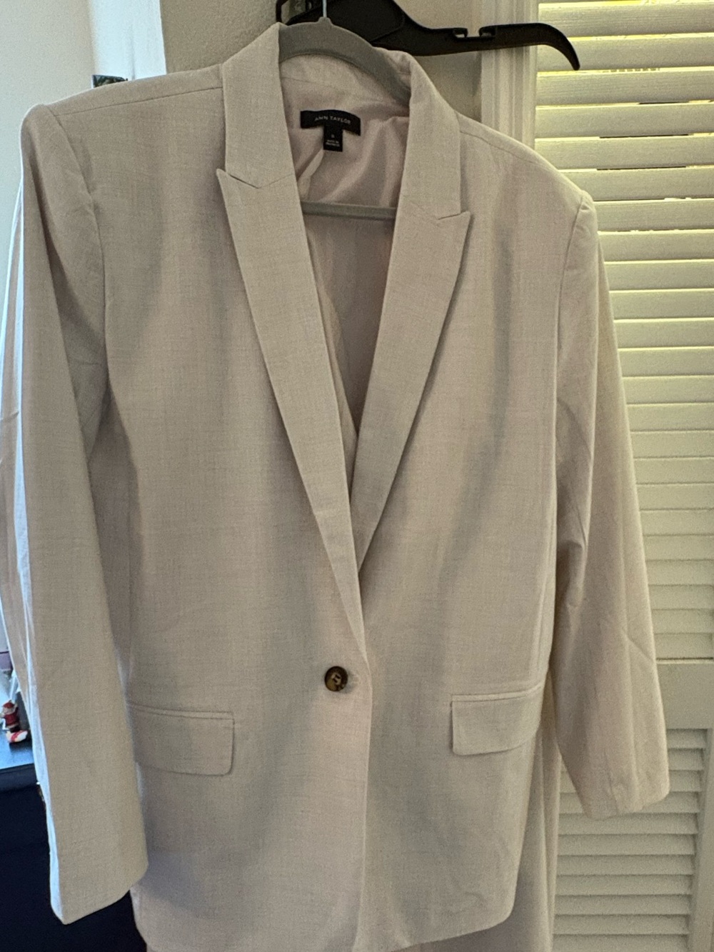 Ann Taylor Light Beige Single-Button Blazer & Wide Leg Trousers